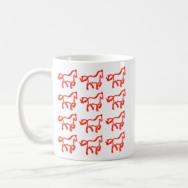 Red Pattern Horse Outline Mug | Zodiac Line Art (Left)