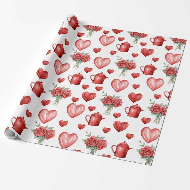 red pattern with hearts for valentine's day  wrapping paper (Unrolled)