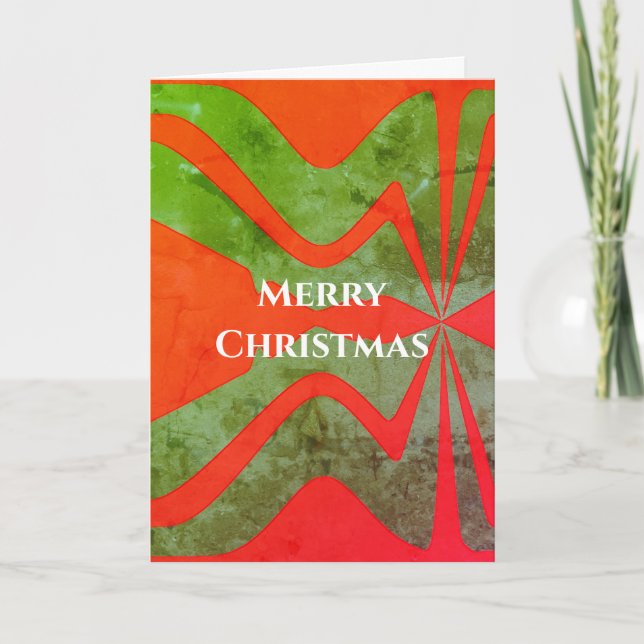 Red Patterned Green Vertical Sound Wave Christmas Card (Front)