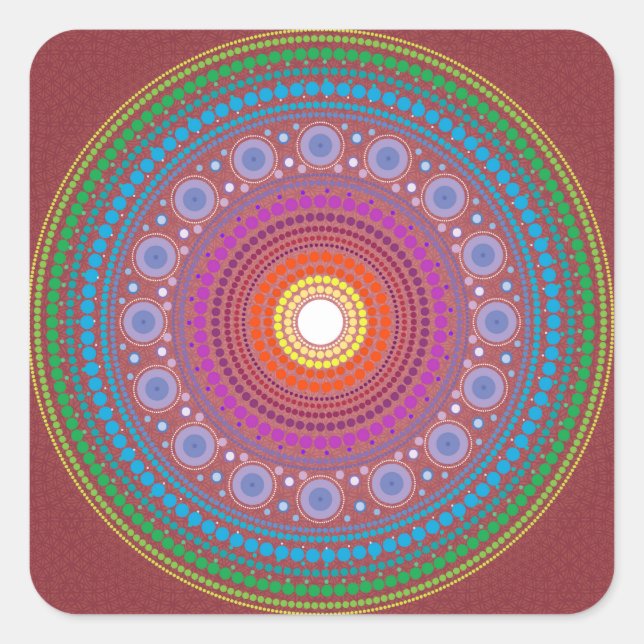 Red Patterned Mandala Square Sticker (Front)
