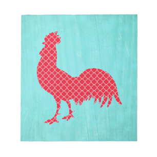 Red Patterned Rooster Silhouette Notepad