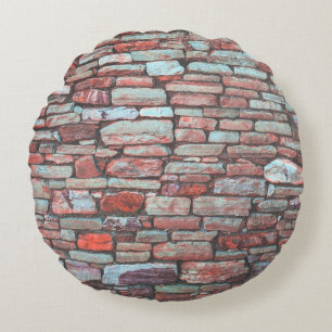Red pavement bricked wall round cushion
