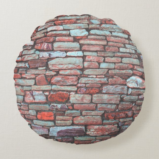 Red pavement bricked wall round cushion (Front)