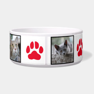 Red Paw Print and Five Image Pet Cat Photo Collage