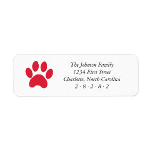 Red Paw Print Holiday Return Address Label