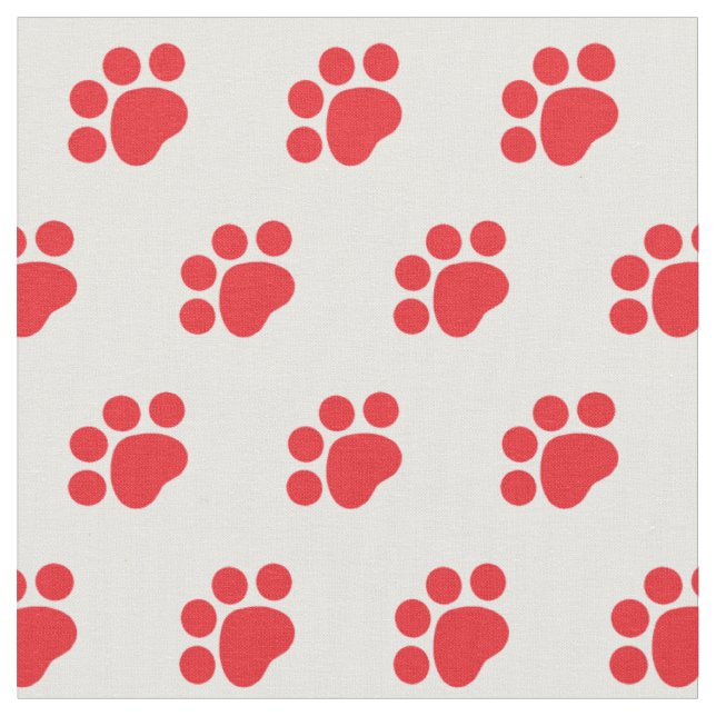 Red Paw Print Pattern Fabric (Close Up)