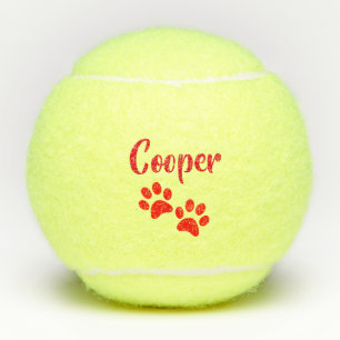 Red Paw Print Personalised Pet or Dog Name Toy Tennis Balls