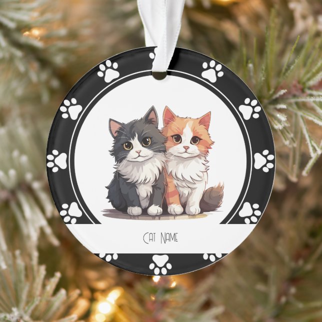 Red Paw Prints Cat Name Ornament (Tree)