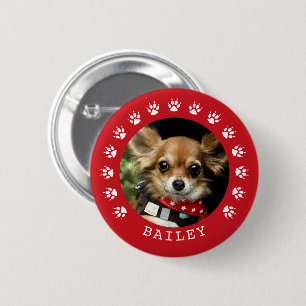 Red Paw Prints Frame Pet Photo 6 Cm Round Badge