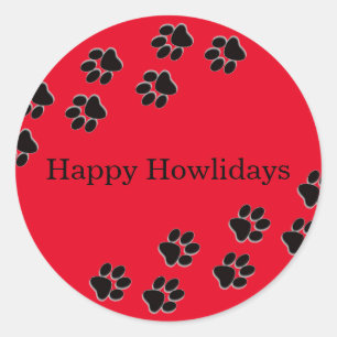 Red Paw Prints Howlidays - Circle Sticker