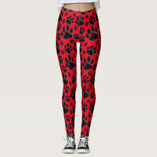 Red Paw Prints Pattern Leggings