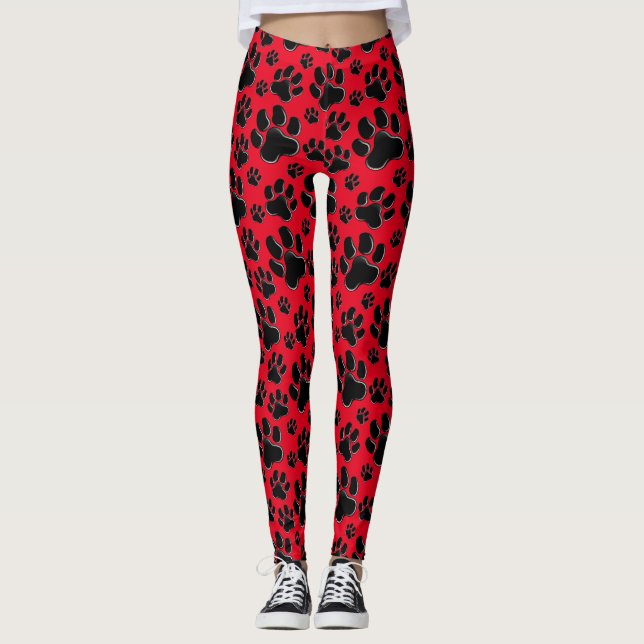 Red Paw Prints Pattern Leggings (Front)