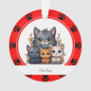 Red Paw Prints Personalised Cat Name Ornament