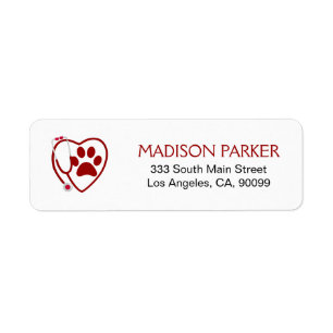 Red Paw Prints & Stethoscope Label Return Address Label