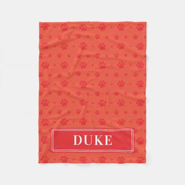 Red Paws Monogram Pet Fleece Blanket (Front)