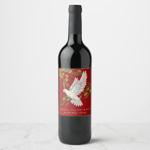 Red Peace Dove and Olive Branches Custom Wine Label