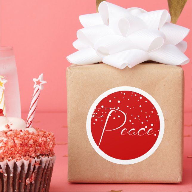 Red Peace Holiday Christmas Classic Round Sticker (Party)