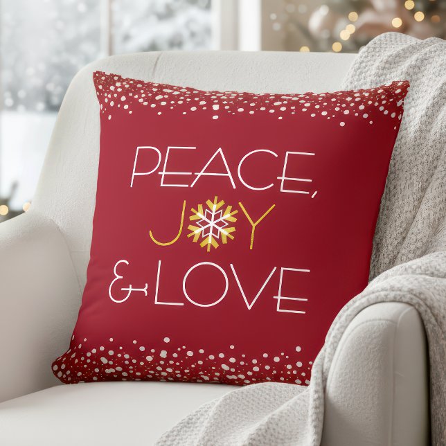 Red Peace Joy Love Holiday Snowflake Bold Modern Cushion (Creator Uploaded)