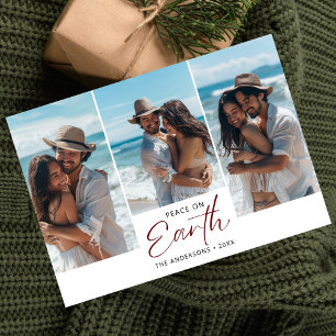 Red Peace On Earth Couple Beach Photo Christmas Holiday Card