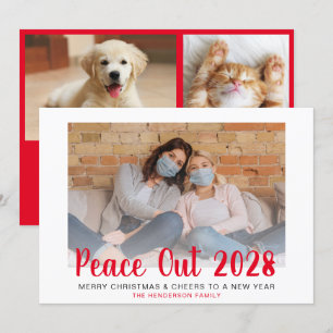 Red Peace Out Christmas New Year Photos Holiday Card