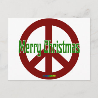 Red Peace sign with Merry Christmas Holiday Postcard