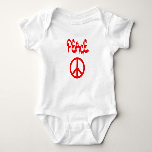 Red Peace Sign with Peace Spelled Out in Graffiti Baby Bodysuit (Front)