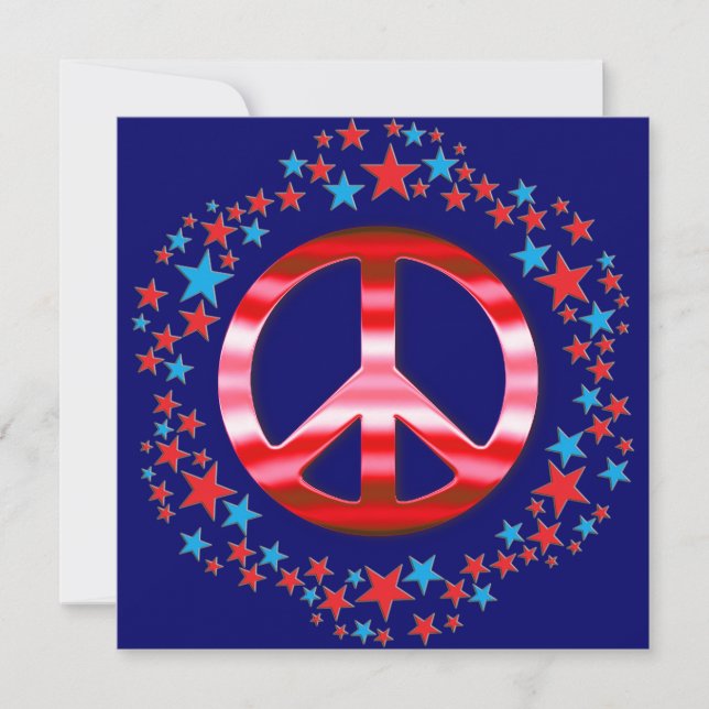 Red Peace Sign with Stars Invitations (Front)