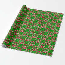 Red Peace Signs on Green Gift Wrap