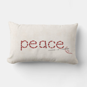 red PEACE text stitch with needle Lumbar Cushion