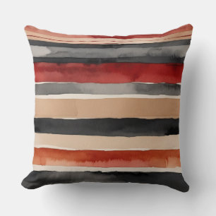 Red peach and black stripes cushion