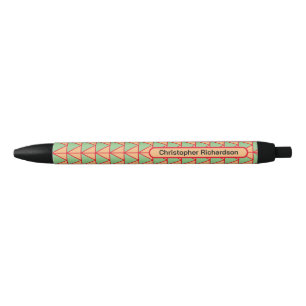 Red Peach And Sage Triangle Pattern Custom Black Ink Pen