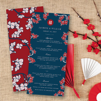 Red Peach/Plum Blossoms Double Happiness 囍 Wedding Menu