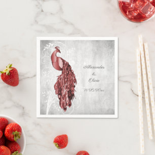 Red Peacock Bridal Shower Napkins