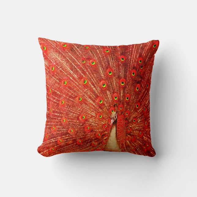 Red Peacock Displaying His Red Feathers,   Cushion (Front)