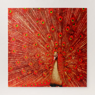 Red Peacock Displaying His Red Feathers,  Jigsaw Puzzle