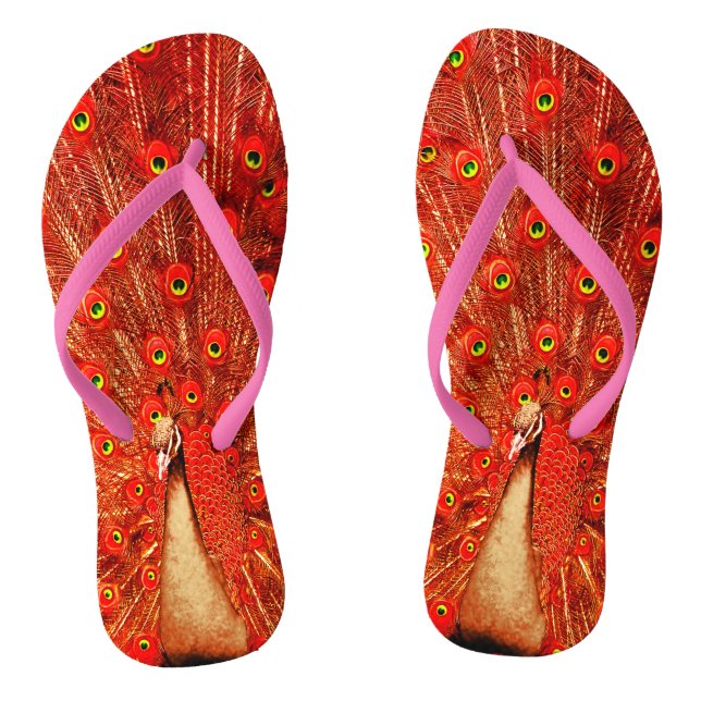 Red Peacock Displaying His Red Feathers,  Thongs (Footbed)