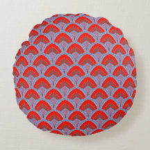 Red Peacock Feather Round Pillow | One Owl Artist