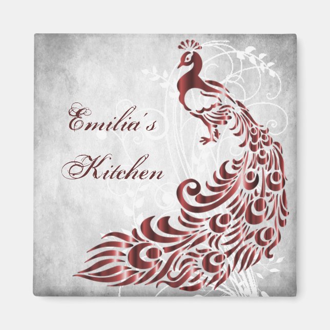 Red Peacock Personalised Magnet (Front)