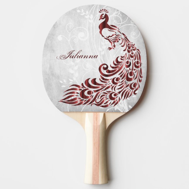 Red Peacock Personalised Ping Pong Paddle (Front)