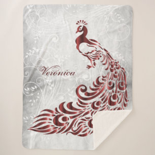 Red Peacock Personalised Sherpa Blanket