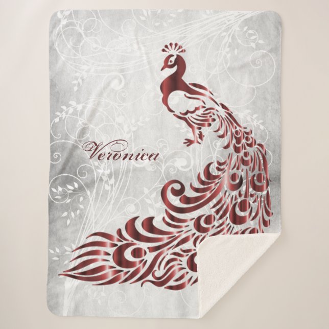 Red Peacock Personalised Sherpa Blanket (Front)