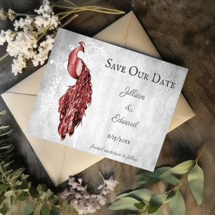 Red Peacock Save The Date Announcement