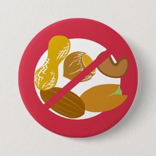 Red Peanut Tree Nut Free Nut Allergy Kids 7.5 Cm Round Badge