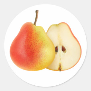 Red pear cut in halves classic round sticker