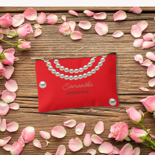 Red Pearl Necklace Accessory Pouch