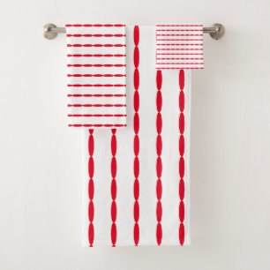 Red Pearls Beads Geometric Patterns Cute Holiday Bath Towel Set