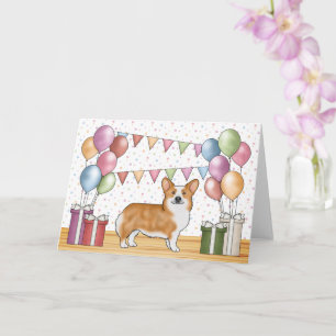 Red Pembroke Welsh Corgi Colourful Happy Birthday Card
