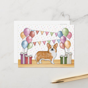 Red Pembroke Welsh Corgi Colourful Pastel Birthday Postcard