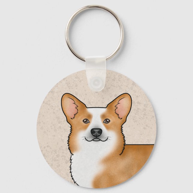 Red Pembroke Welsh Corgi Cute Dog Head Portrait Key Ring (Front)