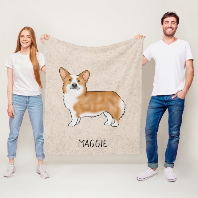 Red Pembroke Welsh Corgi Cute Dog With Custom Text Fleece Blanket (In Situ)
